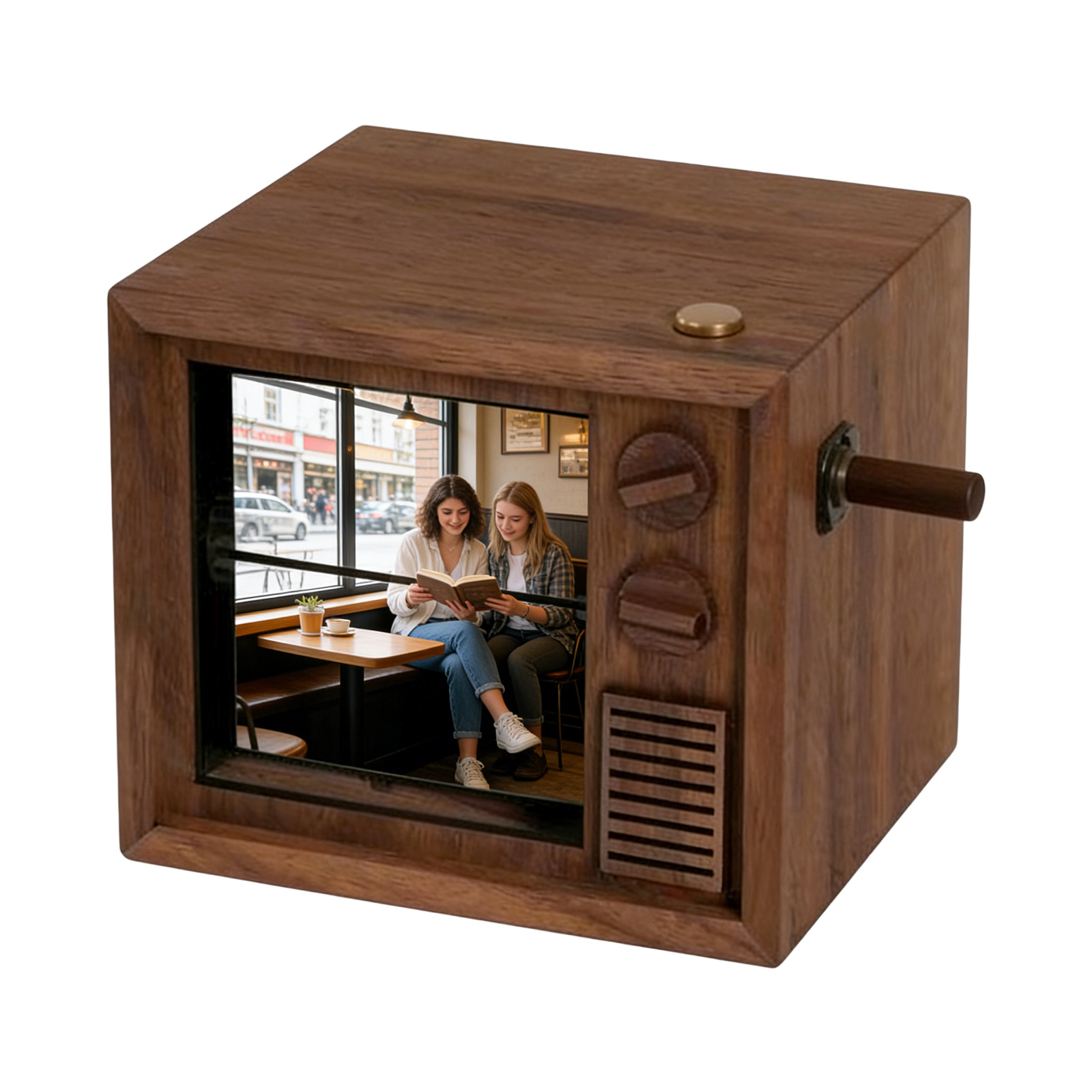 Wooden Portable Music Box and Photo Rotation Featuring Hand Crank ...
