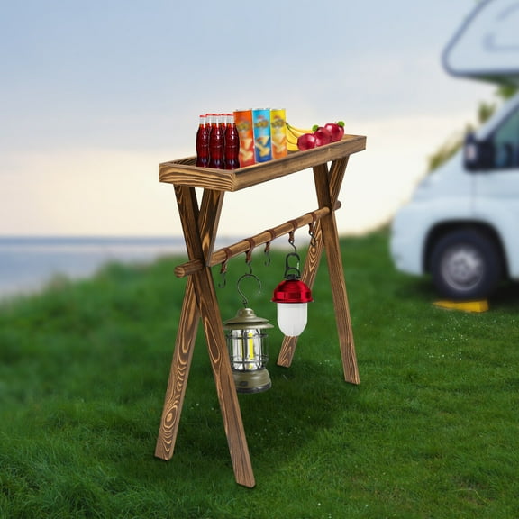 Wooden Portable Picnic Rack, Lightweight Portable Beechwood Outdoor Table/Rack for Storage, Outdoor Kitchen, RV for Picnic, Camping, BBQ, Home Storage