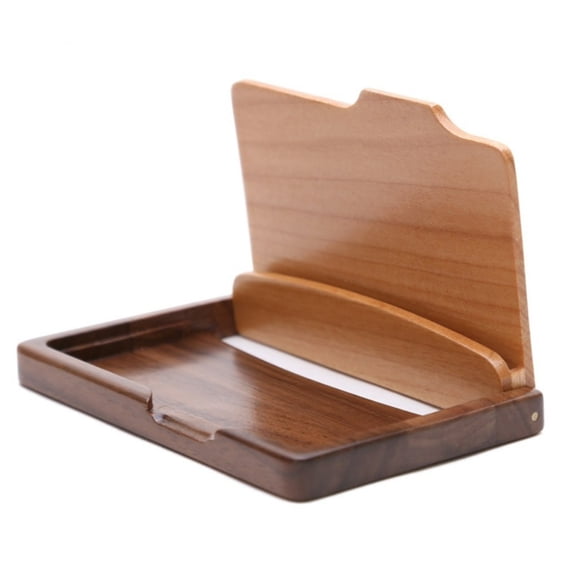 Wooden Portable Slim Business Card Case Name Card Organizer