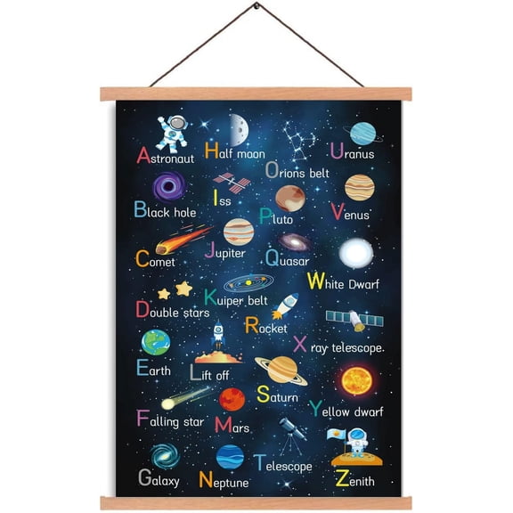 Wooden Poster Hangers Canvas Cartoon Planets Space Hanging Painting Wall Art Print for Walls Pictures Prints Maps Scrolls and Canvas Artwork 17.3x11in Colorful