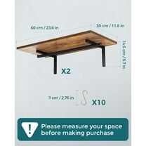 Wooden Pot Pan Hanging Rack Wall Mounted with 10 S Hooks, Set of 2 Large Kitchen Shelves for Utensils