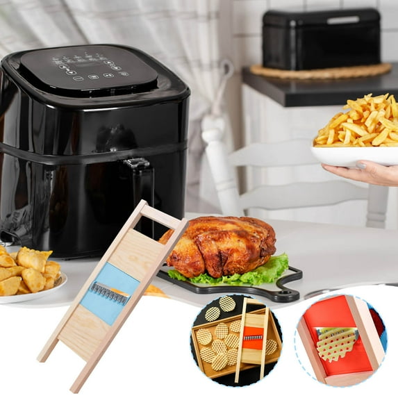 Wooden Potato Slicer, Wavy Kitchen Slicer, French Fry Cutter, Vegetable Crinkle Cutter, Stainless Steel Potato Slicer, Wavy Blade Chopper, Kitchen Chopping Tool, Vegetable Tool