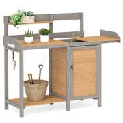 Wooden Potting Bench Table with Sink,Outdoor Garden Table Work Bench with Storage, Workstation for Outside Patio Lawn