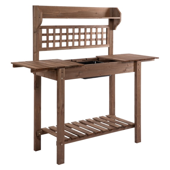 Wooden Potting Station: Bench with Storage & Sliding Tabletop for Gardening Ease
