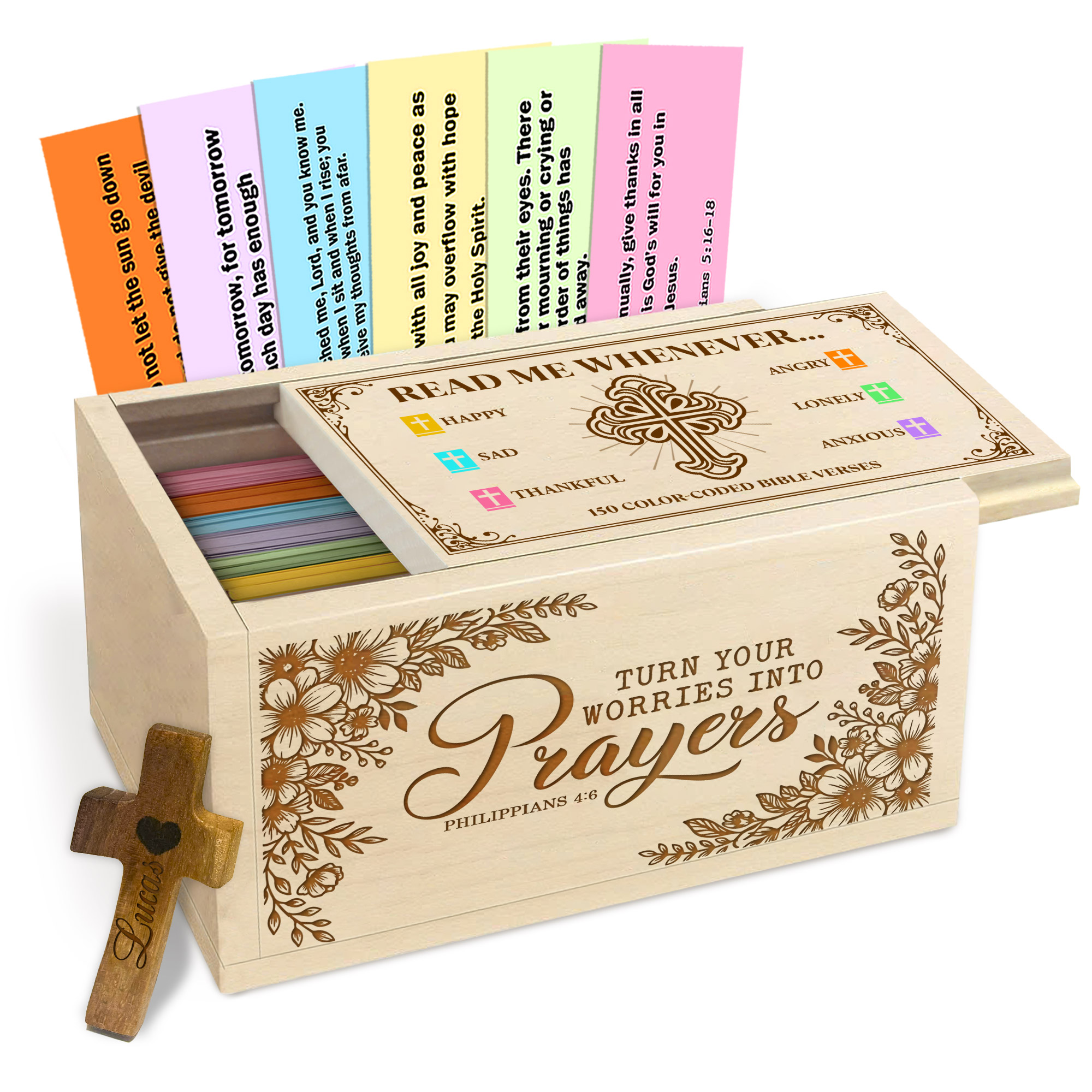 Religous Box Wooden Prayer Box with Bible Verses, Maple Wood Faith Keepsake Box with ...