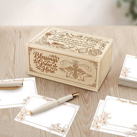 Wooden Prayer Box with Inspirational Blessings Message, Maple Wood Faith Keepsake Box with 100 Prayer Request Cards and Wooden Cross, Religious Gift for Daily Prayer and Gratitude
