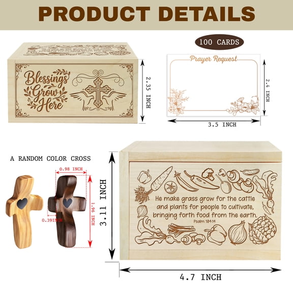 Wooden Prayer Box with Inspirational Blessings Message, Maple Wood Faith Keepsake Box with 100 Prayer Request Cards and Wooden Cross, Religious Gift for Daily Prayer and Gratitude