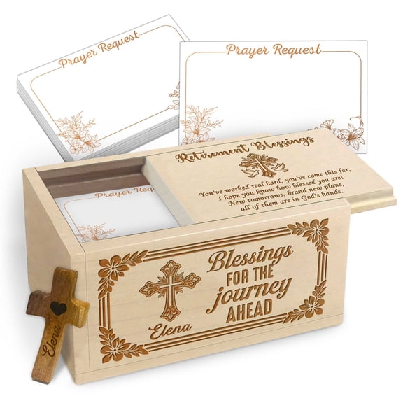 Wooden Prayer Box Retirement Gift, Maple Wood Faith Keepsake Box with 100 Prayer Request Cards and Wooden Cross, Inspirational Religious Gift for Retirement Celebration and Reflection