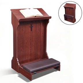 Haooyeah Wooden Prayer Table with Thick Kneeling Pad, Folding Design, Rounded Book Rest, Decorative Cross, Steel Tube Base for Home & Church Use