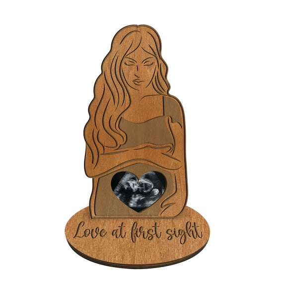 Wooden Pregnancy Announcement Stand Frame 7.87x4.33x0.16 Inch Pregnant Woman Picture Frame Heart's Sign Pregnant Mom Frame