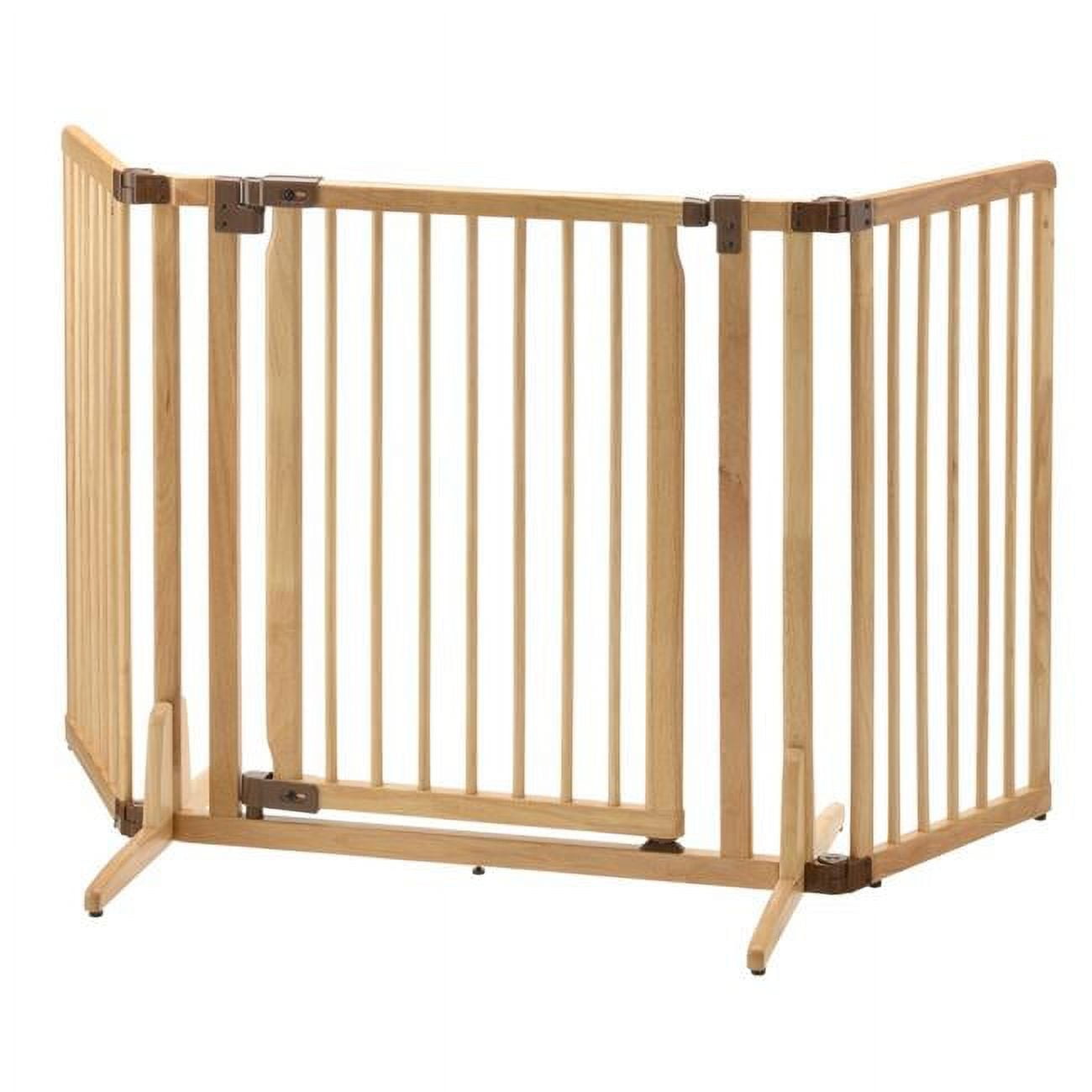 Natural Wood Freestanding Adjustable Pet Gate with Walk-Thru Door