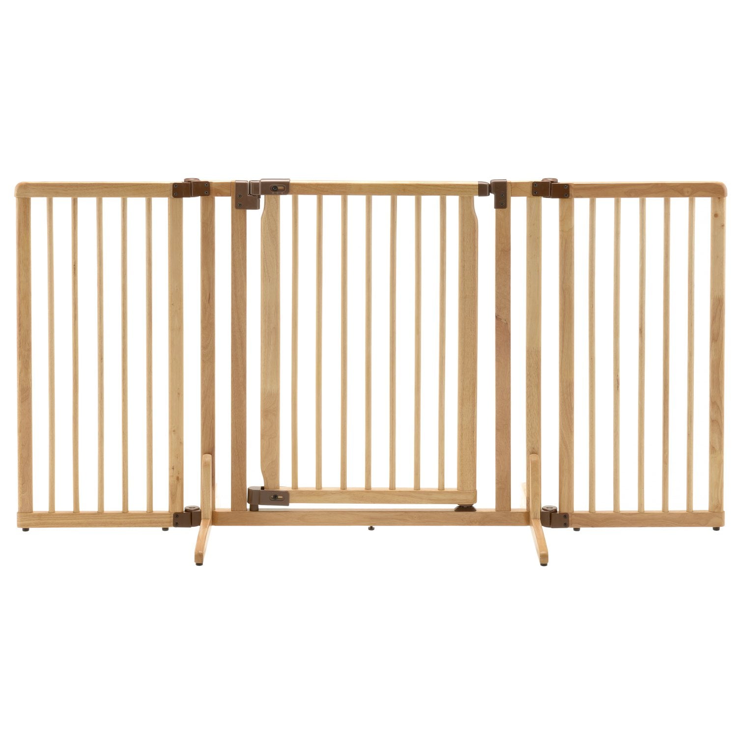 Natural Wood Freestanding Adjustable Pet Gate with Walk-Thru Door