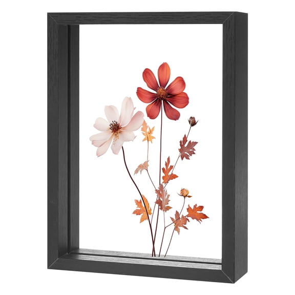 Wooden Pressed Flower Frame, 5 x 7 Inch Double Acrylic Floating Picture Frame for Dried Flowers/Tabletop/DIY/Handicrafts [Black]