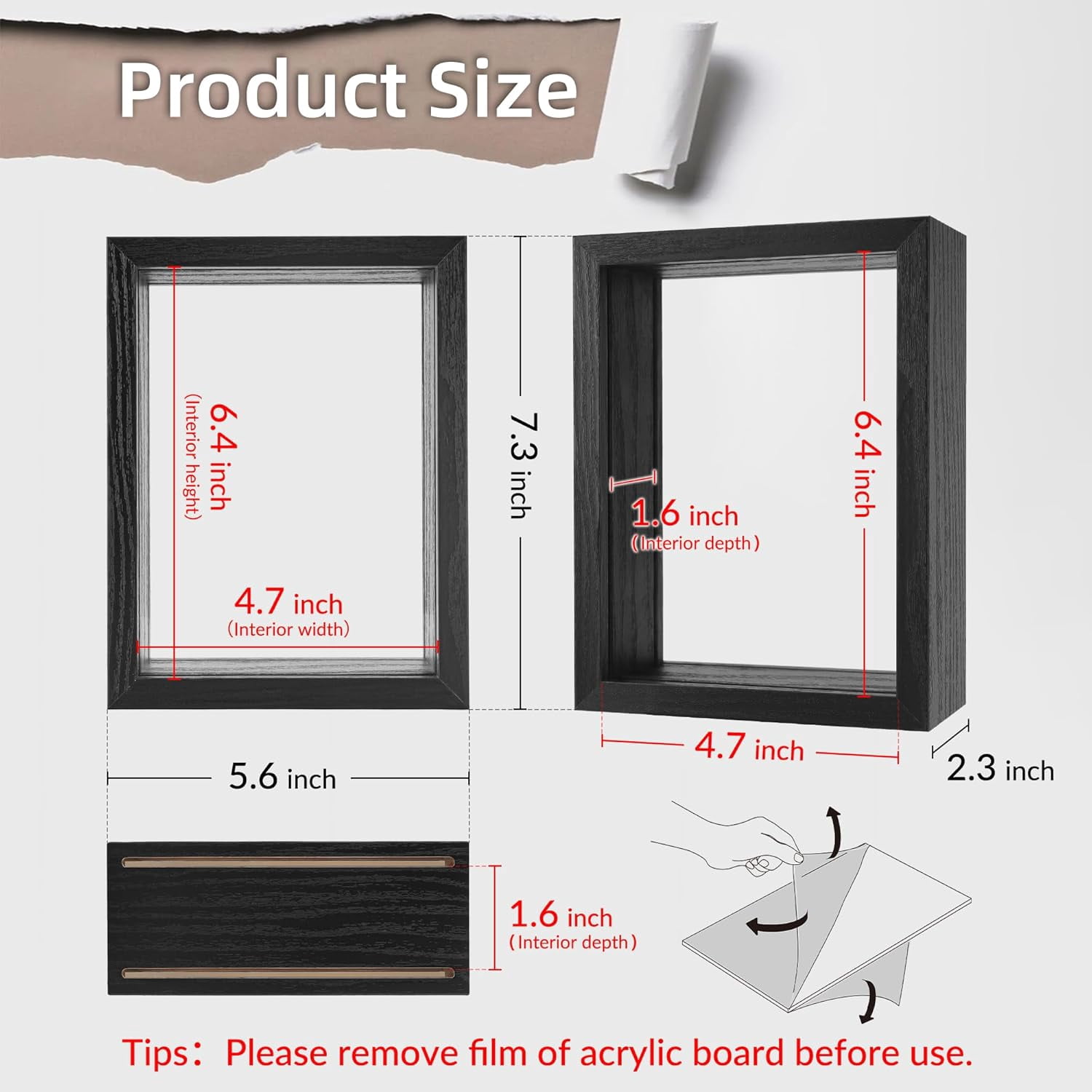 REDHUGO Wooden Pressed Flower Frame - Floating Display Frame For Dried Flowers, Double Acrylic Glass, DIY Art & Gift (Frame Only)