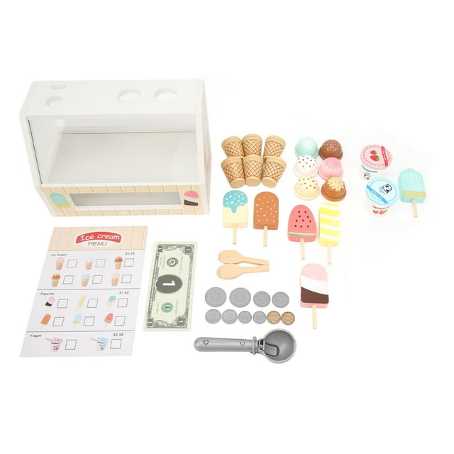 Wooden pretend ice cream playset sorting stacking game interactive ice