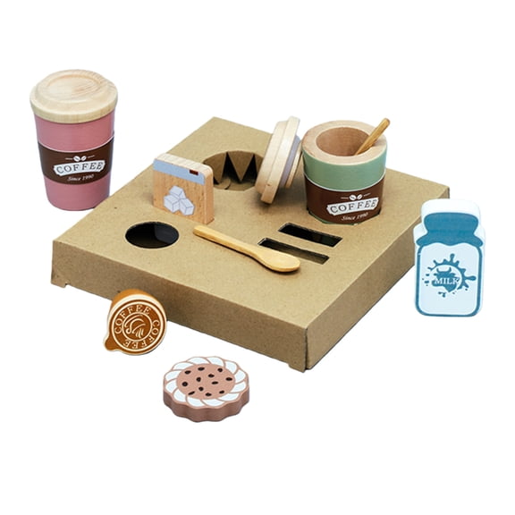 Wooden Pretend Play Coffee Set Toy Educational Coffe to Go Set For Children Role Play Kitchen Simulation Scene Display