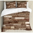 thumbnail image 1 of Wooden Print Duvet Cover Set, Wall Floor Textured Planks Panels Art Grain Cottage Lodge Hardwood Pattern, Decorative 3 Piece Bedding Set with 2 Pillow Shams, Calking Size, Brown, by Ambesonne, 1 of 3