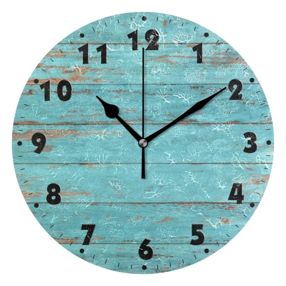 Wooden Print Round Wall Clock Non-ticking Silent Battery Operated Vintage Farmhouse Hanging Wall Watch For Living Room Bedroom(10 Inch)