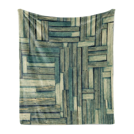 Wooden Print Soft Flannel Fleece Throw Blanket, Lumberjack Old Vintage Classic Deck Tree Forest Woods Natural Artwork, Cozy Plush for Indoor and Outdoor Use, 60" x 80", Sage Green Beige, by Ambesonne