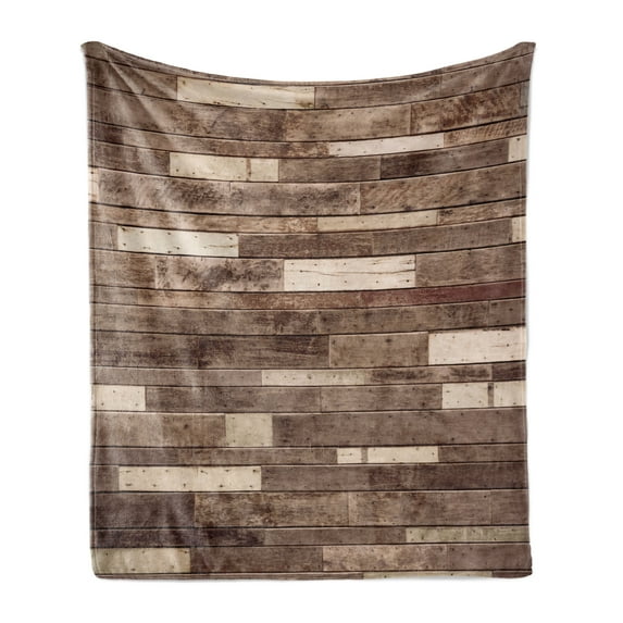 Wooden Print Soft Flannel Fleece Throw Blanket, Wall Floor Textured Planks Panels Art Grain Cottage Lodge Hardwood Pattern, Cozy Plush for Indoor and Outdoor Use, 60" x 80", Brown, by Ambesonne