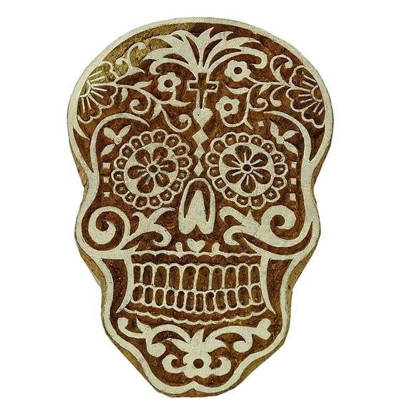 Wooden Printing Block Scrapbook Stamp Skull Textile Printing Block Stamp Blockprint