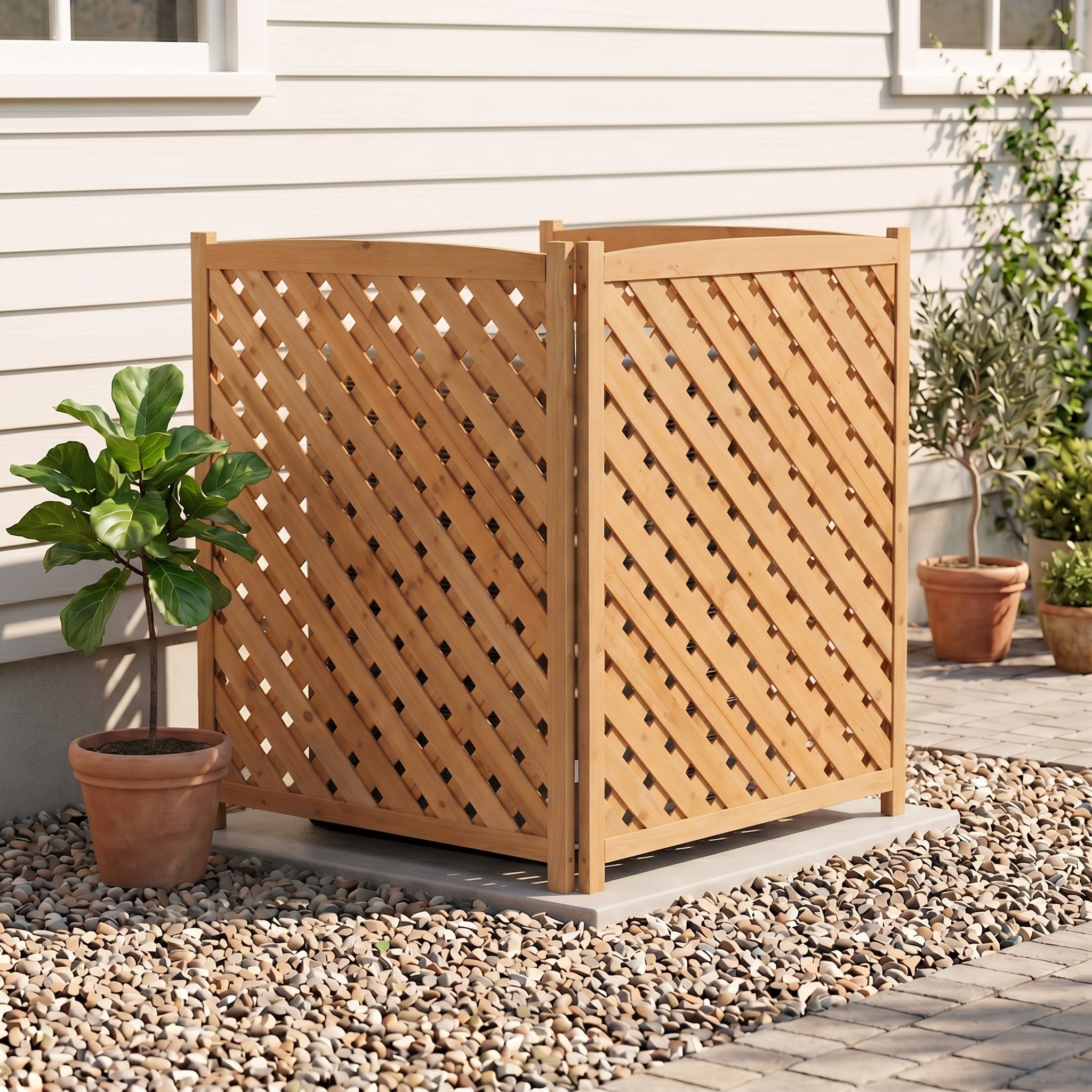 Wooden Privacy Fence,3-Panel Outdoor Air Conditioner Fence Screen,Trash Can Hider Fences Suitable for Garden,Pool,Light Brown