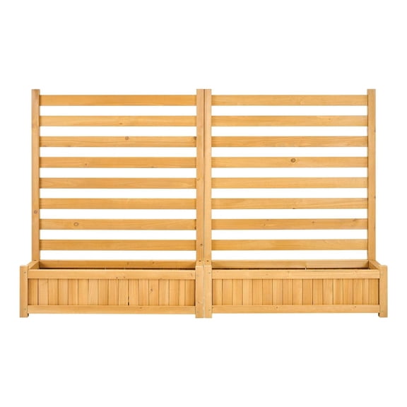 Wooden Privacy Fence, 36x45in AC Unit Cover, 2 Slatted Panel Outdoor Screen with Planters & Stakes - Trash Can Hider for Garden, Pool, Yard