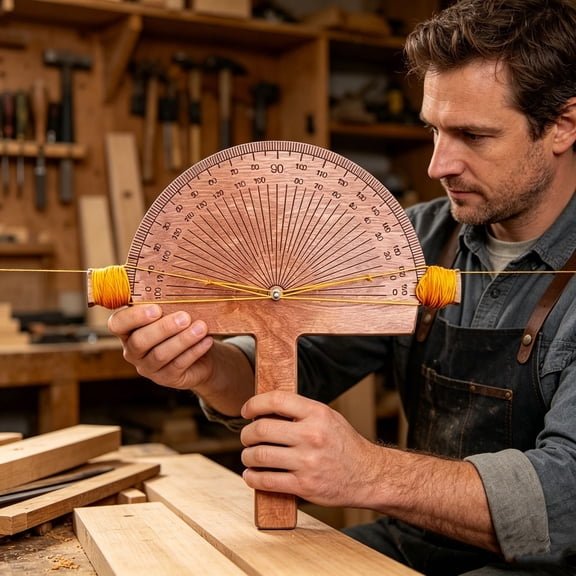 Wooden Protractor Angle Gauge 180 Degree Angle Measuring Tool with String for Woodworking Angle Finder for Carpenters and Crafts