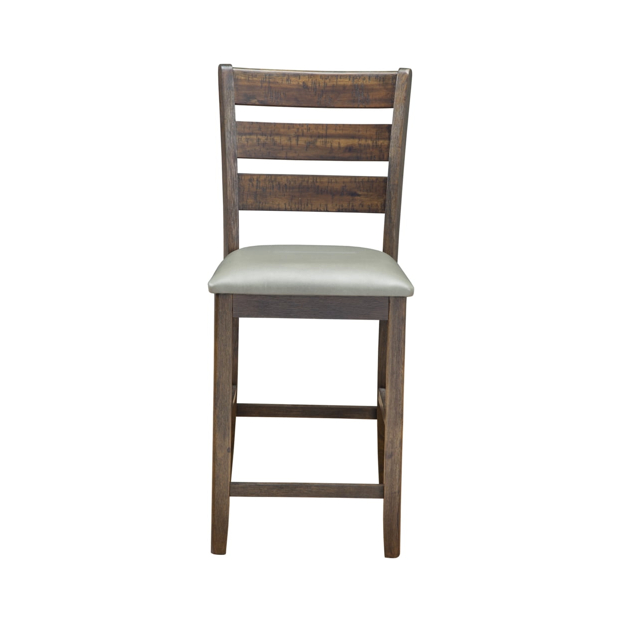 Wooden Pub Height Chairs With Slatted Back and Footrest, Set of Two