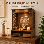 Wooden Puja Mandir for Home, LED Pooja Temple with Storage, Wall Mounted Hindu Mandir, Tabletop Home Temple, 18 Inch
