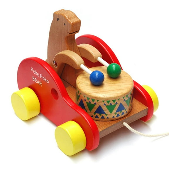 Wooden Pull Along Drumming Bear Toy, Percussion Pull Toy, Natural Drum Sounds, No Battery Needed, Kids Motor Skill Development Toy, Sensory Engagement Tool, Interactive Walking Companion