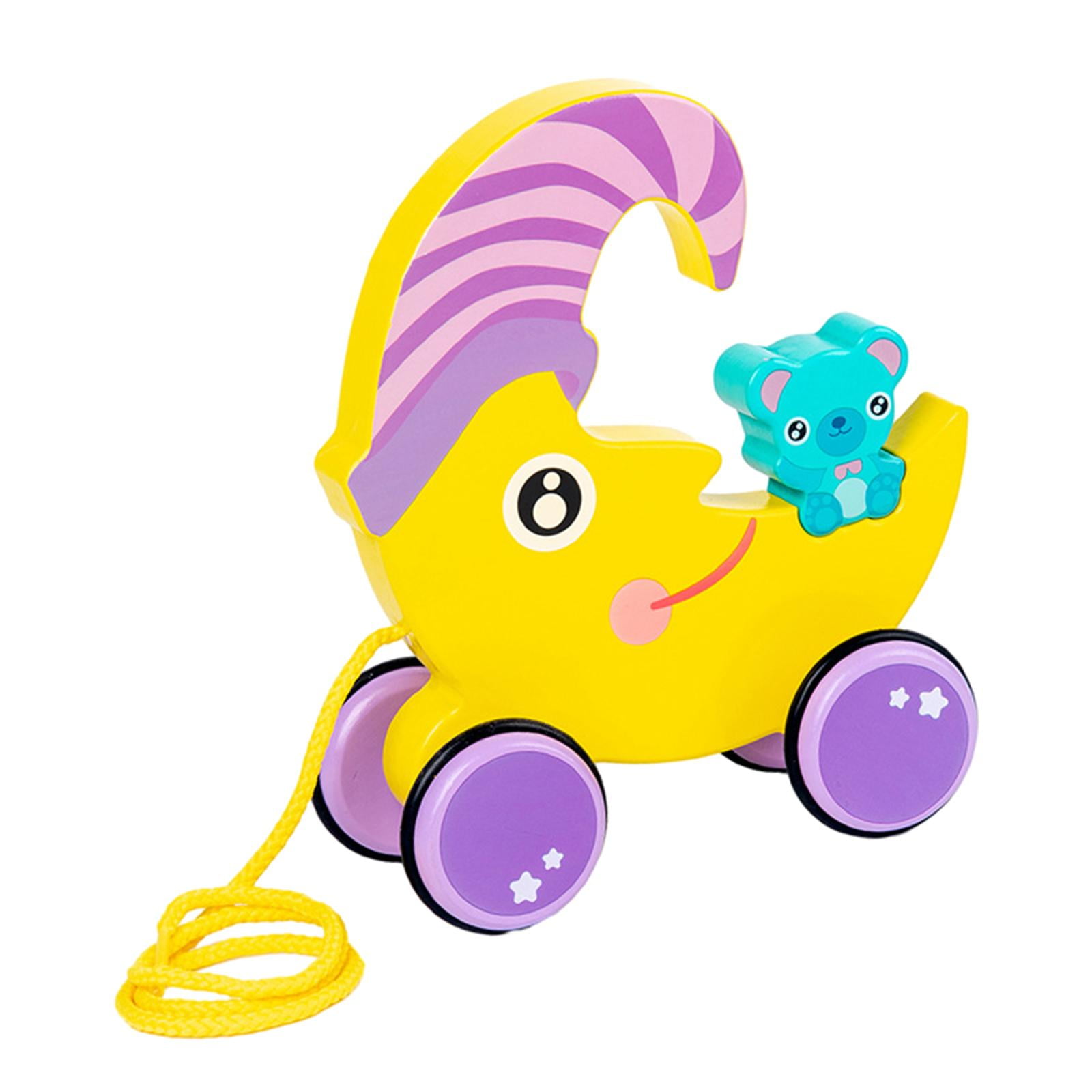 Wooden Pull Along Toy Wooden Wheel Animal Toy Easy to Push and Pull