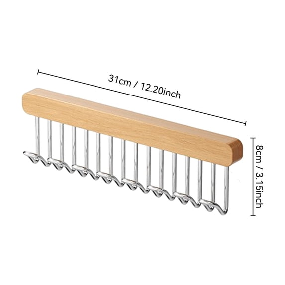 Wooden Pull Out Wall Hanger Rack, Sliding 8 12 Hooks Organizer, Belt Bra Scarf Storage Rack, Entryway Bathroom Wall Mounted Hanger, Space Saving Multi Purpose Accessory Holder