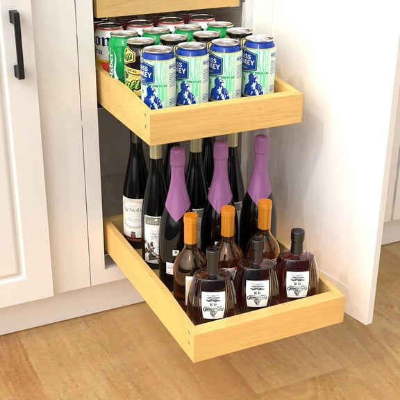 Wooden Pull out Cabinet Organizer 12" W x 21" D x 4.3" H, Heavy Duty Slide Out Drawers Pull-Out Home Organizers for Kitchen Cabinets