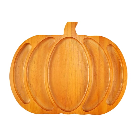 Wooden Pumpkin Serving Tray for Halloween and Thanksgiving Decorative Food Platter for Autumn Kitchen Décor Ideal for Snacks Fruits and Cheese Display