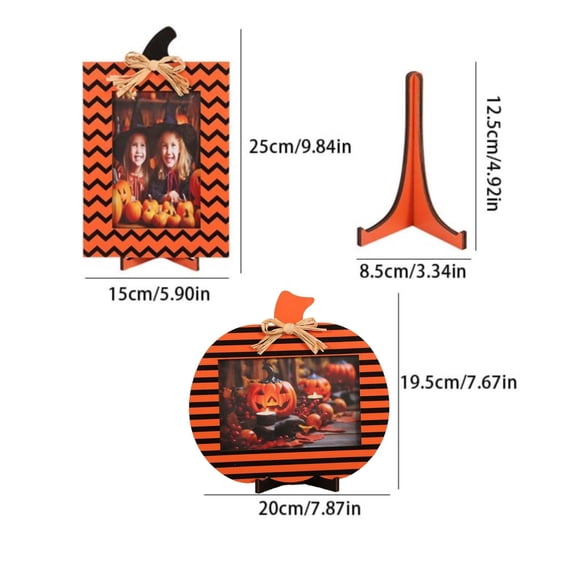 Wooden Pumpkin Shaped Picture Frame for Halloween Photo Display Tabletop Wall Hanging