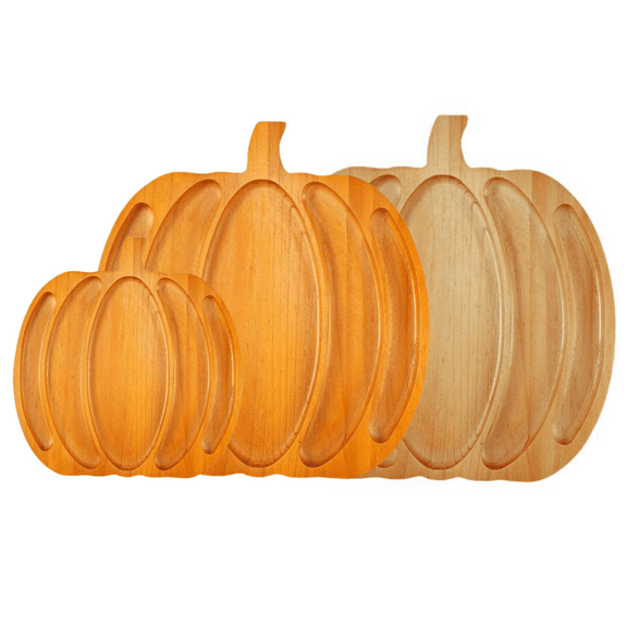Wooden Pumpkin Snack Tray - Large Fall Harvest Pumpkin Shaped Serving Platter, Multi - Grid Design for Snacks/Fruit/Meat/Cheese, Durable Rustic Board,3PCS