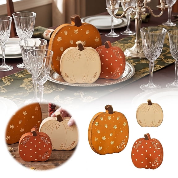 Wooden Pumpkin Tabletop Decor, 3Pcs Vintage Wood Fall Pumpkin Signs in Assorted Sizes, Farmhouse Autumn Tiered Tray Decor for Thanksgiving Halloween Kitchen Mantel Indoor Home Party Decoration
