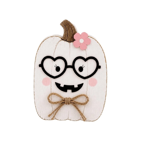 Wooden Pumpkin Tabletop Decoration, Glasses-Wearing Couple Figurine for Bedroom, Holiday Party Home Decor, Festive Autumn Table Centerpiece, 1Pack B