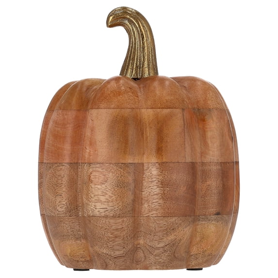 Wooden Pumpkin with Metal Stem Tabletop Decoration, Brown, 8", Fall by Way To Celebrate
