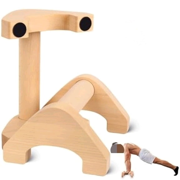 Wooden Push Up Bars, 2 PCS Solid Beech Wooden Parallettes with Embedded Non-slip Feet & Training Poster for Floor, Push Up Stands for Men Strength Training, Planks, Calisthenics & Home Gym Workout