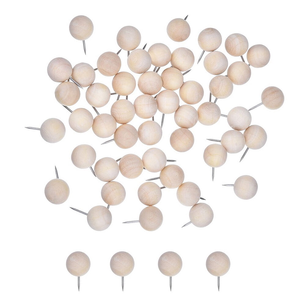 Wooden Push Thumb Tacks 120pcs Round Map Tacks Wood Points Thumbtacks