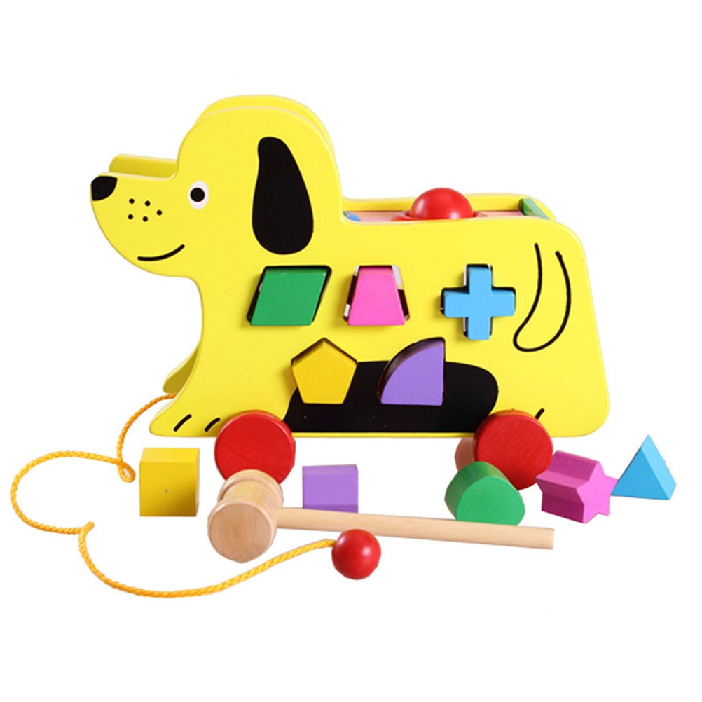 Wooden Push Toy Puzzle Shape Color Puppy Shaped Sorter Pieces Matching Drag Toys Pound Toys