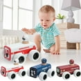 thumbnail image 1 of Wooden Push Toy Vehicle | Fire Truck Ambulance Car | Solid Wood Construction | Eco-Friendly Water-Based | Silent Plastic Wheels | 5.31x3.62x3.54 in | Red Blue White | 285g, 1 of 6