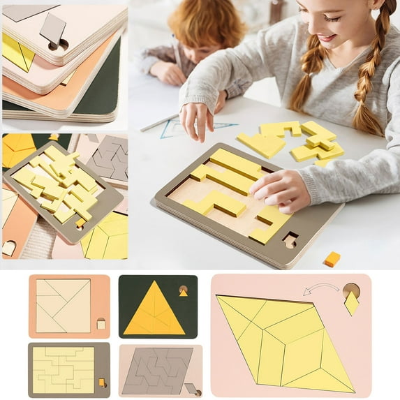 Wooden Puzzle under $5! Cagogo Wooden Puzzle for Adults, Brain Teaser Puzzle Game, Educational Wooden Tangram, Decompression PuzzleToys, Challenging Impossible Puzzle Board