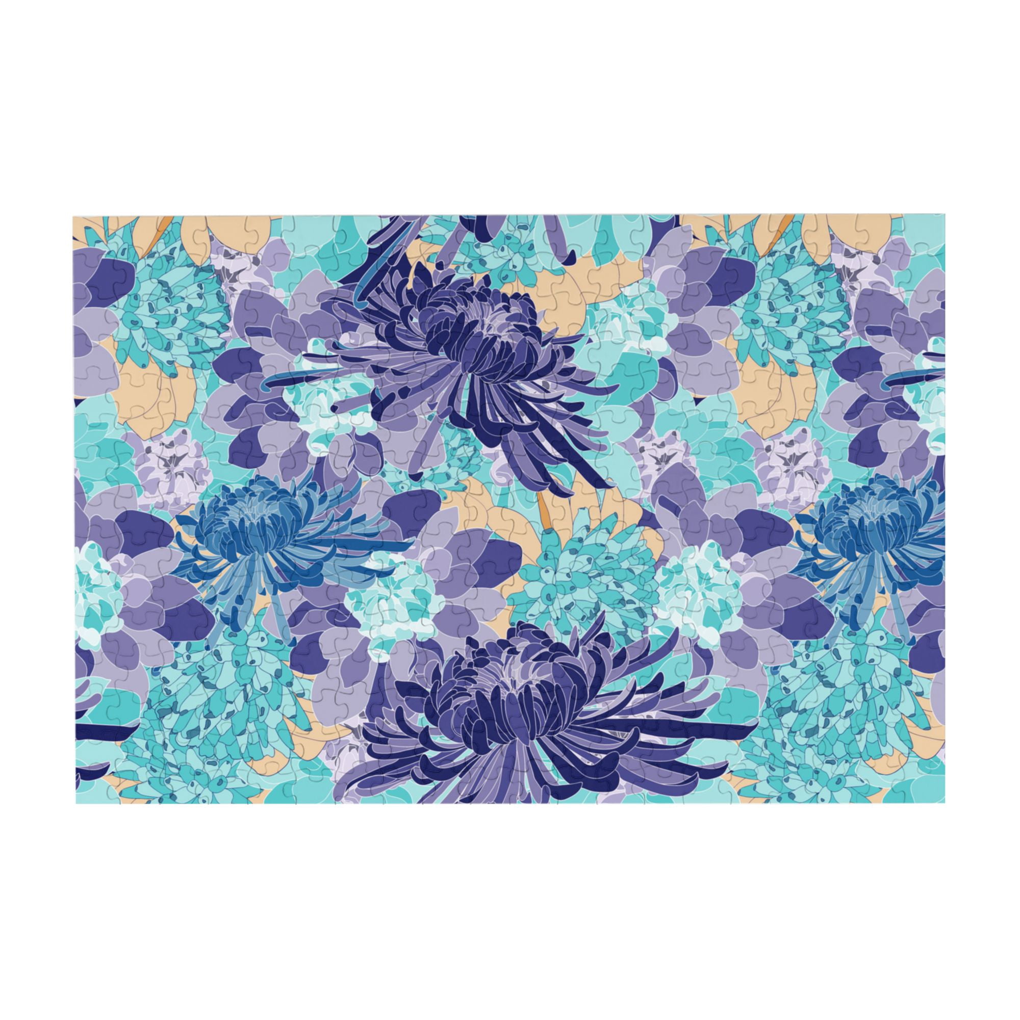 Wooden Puzzle Blue style floral pattern 300-Slice Puzzle for All Ages ...
