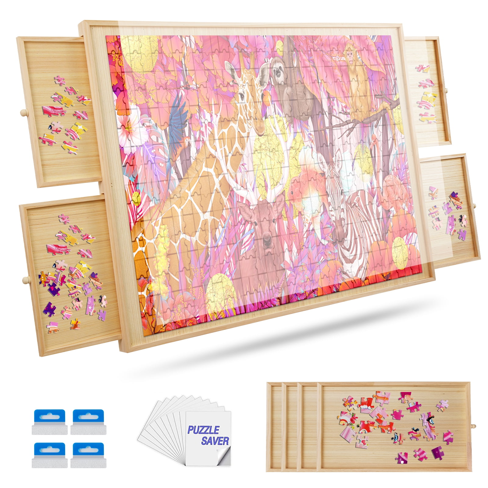  Puzzle Board with Drawers & Cover Mat - 1000 Pieces Wooden  Jigsaw Puzzle Table - 24”x30” Portable Puzzle Board with Cover for Adults &  Children - Colorful Puzzle Trays for Sorting 