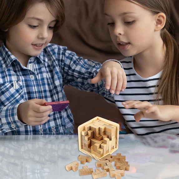 3D Wooden Puzzle Game, Intellectual Brain Teasers for Adults Kids, T-Shaped Assembly Logic Toy, STEM Learning Gift, Fun Challenge Puzzle for Family Party, Educational Toy