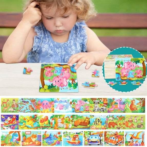 Wooden Puzzle for Kids Ages 3-7 - 12-Piece Educational Brain Teaser Toy with Animal Patterns, 15cmX11cm Developmental Training Game for Baby & Parents (1 Pack)