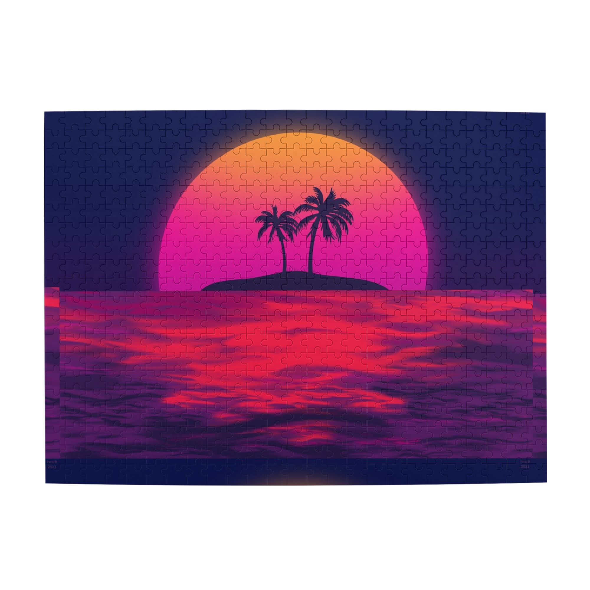 Wooden Puzzle Retro Sunset Palm Tree 500-Slice Puzzle for All Ages ...